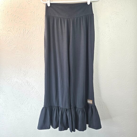 Matilda Jane Big Ruffle Pants M Navy Blue Wide Leg Palazzo Gaucho Hippie Pull On - Picture 1 of 11